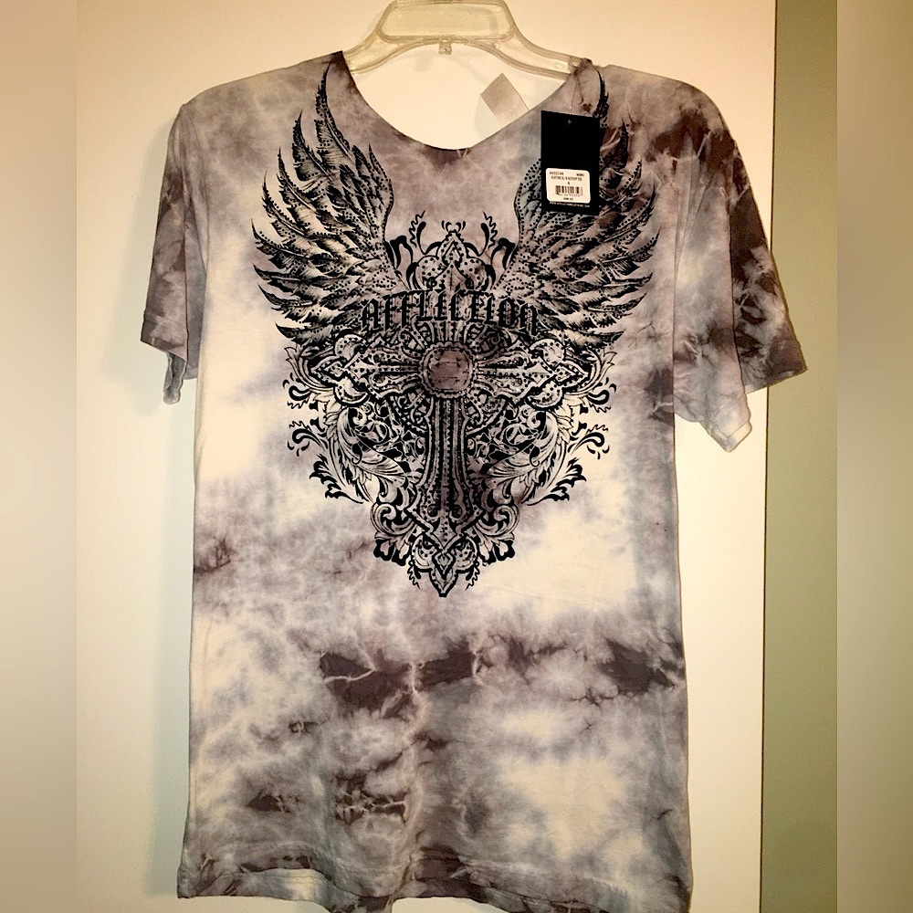 BNWT Affliction Sistine/Scoop Neck Tee SZ S Rhinestone Embellished Front * $58